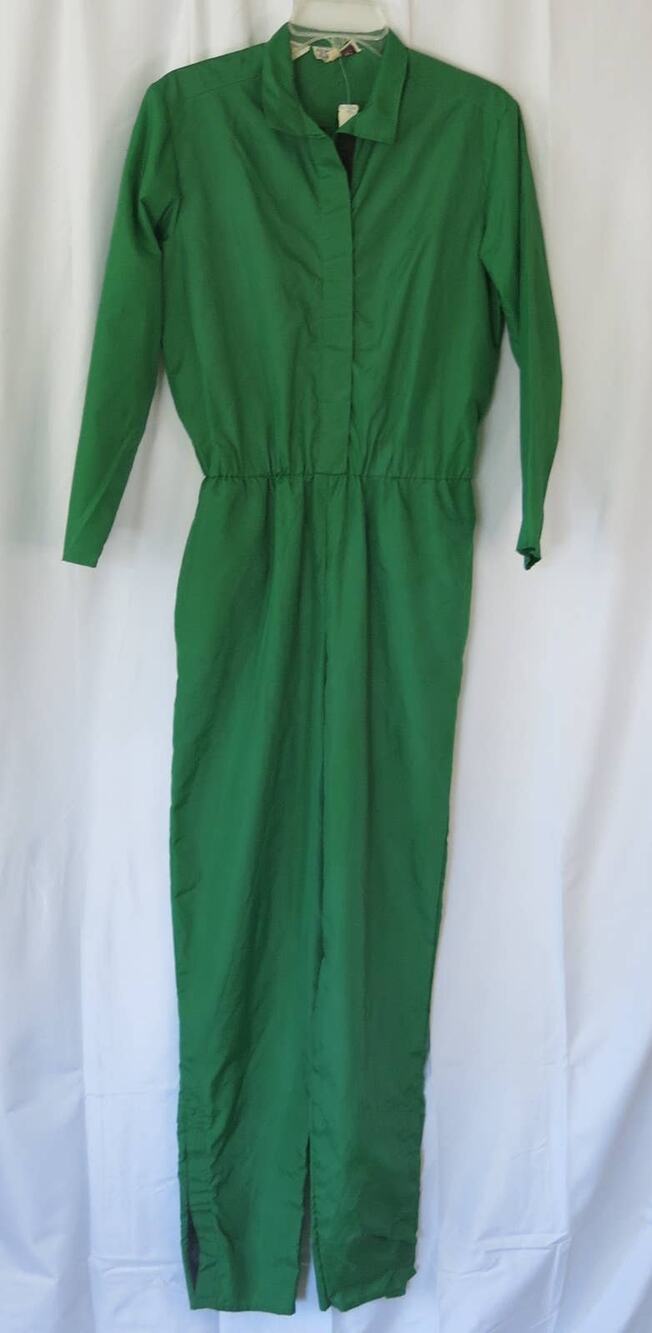 VINTAGE Steven Barry Jumpsuit Size M Flight Suit One Piece Nylon Green Retro